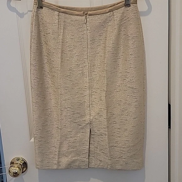 Vintage St John Couture Cream Shimmer Gold Pencil Skirt Sz 2 - Picture 4 of 6